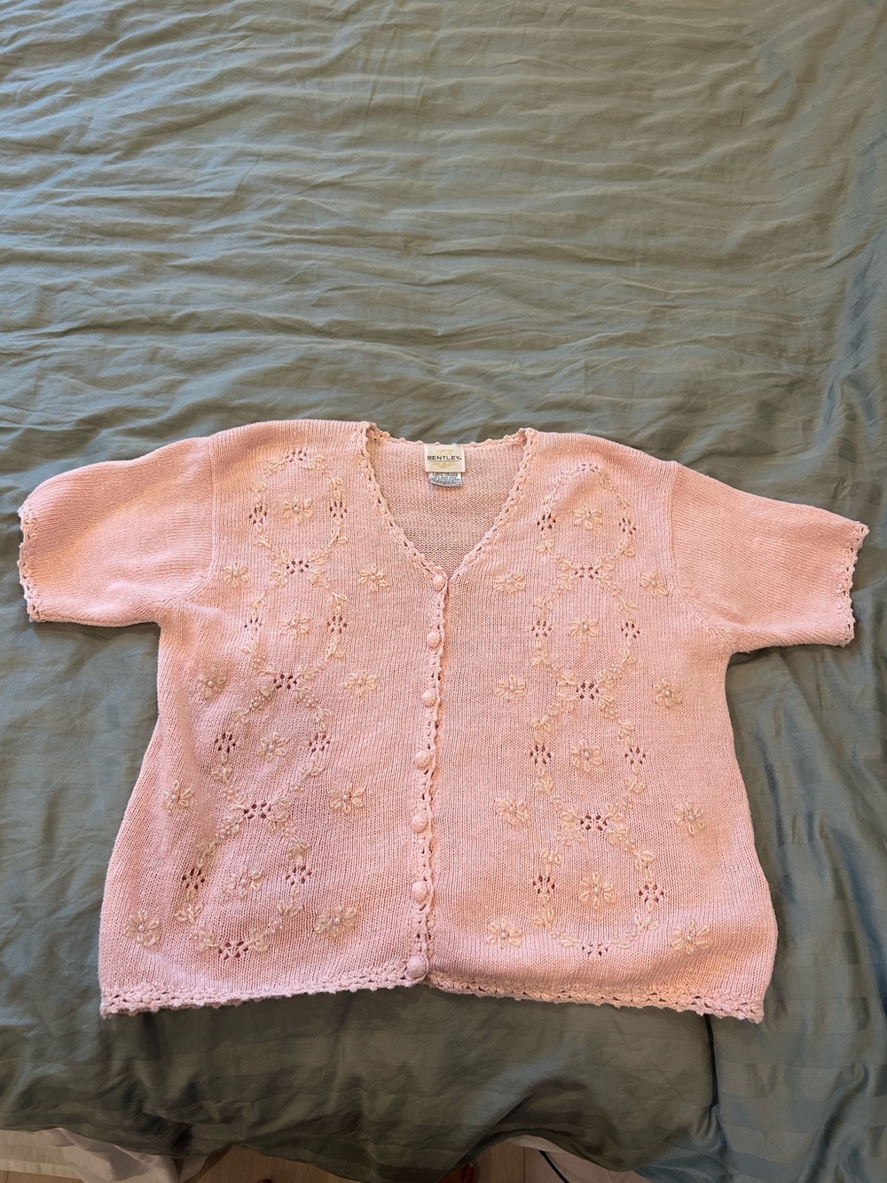 Vintage Light Pink Short Sleeve Knit Cardigan Sweater
